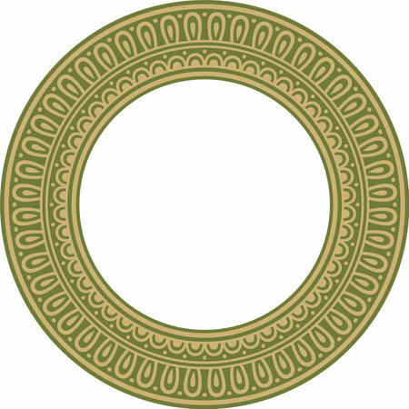 Classic Greek green and gold round ornament. Vector pattern, circle of ancient Hellenes. European border - ring.のイラスト素材
