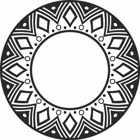 Native American vector round monochrome pattern. Geometric shapes in a circle. National ornament of the peoples of America, Maya, Aztecs, Incas.のイラスト素材
