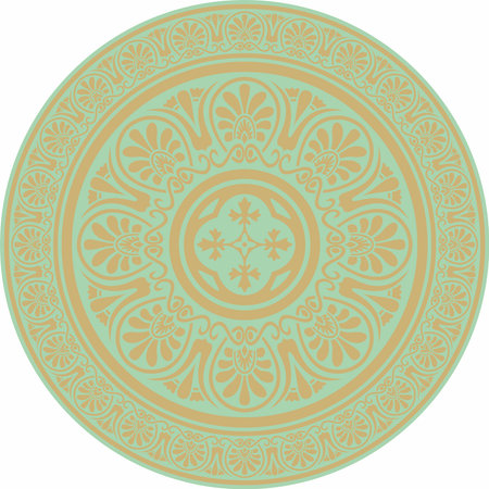 Vector gold with green classic Greek round ornament. Circle of Ancient Greece and the Roman Empire. Byzantine painting of walls, floors and ceilings. Decoration of European palaces.のイラスト素材