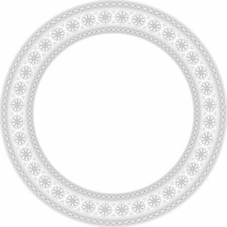 Vector round black contour ancient Russian ornament. Slavic border, frame. Circle, ring. Painting of the royal chambers.のイラスト素材