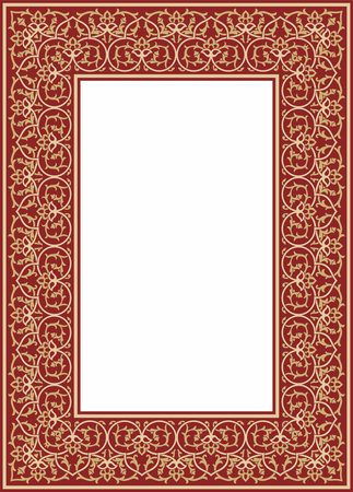 Vector uzbek golden with red square ornament. Turkic rectangle, frame. Cultural heritage of Central Asiaのイラスト素材