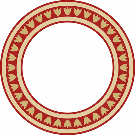 Vector gold with red round Turkish national ornament. Ottoman border, frame. Ethnic floral circle, ring, Seljuk Turks pattern. Decoration of the Sultan's palaces.のイラスト素材