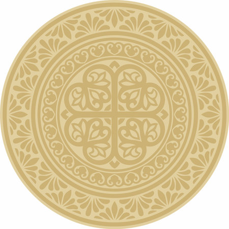 Vector golden round classic byzantine ornament. Circle, ring, border, Ancient Greece, Eastern Roman Empire frame. Decoration of the Russian Orthodox Churchのイラスト素材