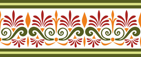 Classic green color seamless ornament. Vector endless pattern of ancient hellens. European border.のイラスト素材