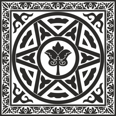 Vector black monochrome square stencil classic byzantine ornament. Rectangle, border, Ancient Greece, Eastern Roman Empire frame. Decoration of the Russian Orthodox Churchのイラスト素材