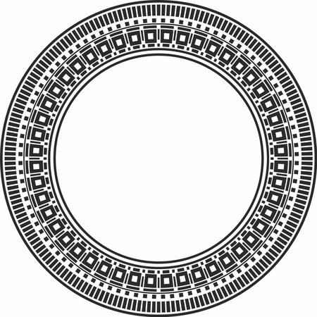 Vector round Assyrian black monochrome ornament. Circle, border, frame of Mesopatamia. Pattern, ring of the ancient East.のイラスト素材
