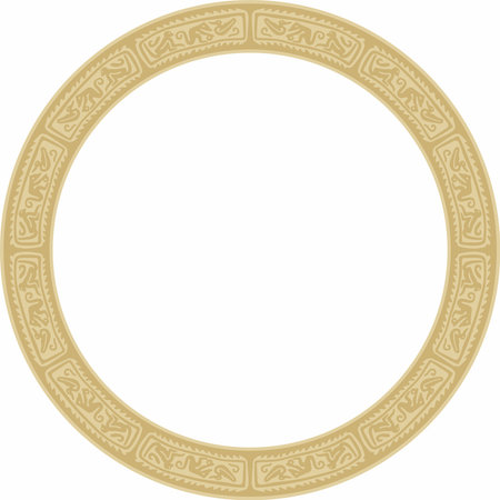 Vector round golden border ornament. Native American tribes framework, circle.のイラスト素材