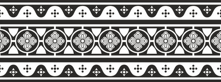 Vector black monochrome seamless gothic ornament. Medieval European silhouette, rectangle, border. Classic pattern of the Germans, Angles, Saxons, Franks.のイラスト素材