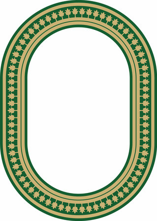 Vector gold with green oval classic byzantine ornament. Circle, ring, border, Ancient Greece, Eastern Roman Empire frame. Decoration of the Russian Orthodox Churchのイラスト素材