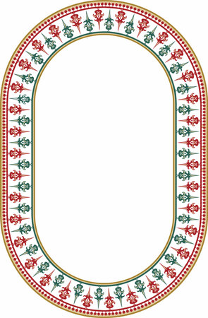 Vector colored oval classic byzantine ornament. Circle, ring, border, Ancient Greece, Eastern Roman Empire frame. Decoration of the Russian Orthodox Churchのイラスト素材