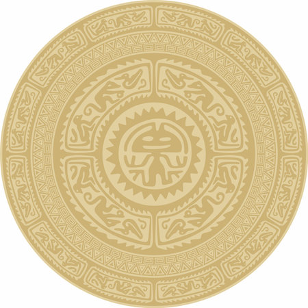 Native American vector round gold pattern. Geometric shapes in a circle. National ornament of the peoples of America, Maya, Aztecs, Incasのイラスト素材