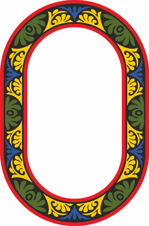 Vector colored oval classic byzantine ornament. Circle, ring, border, Ancient Greece, Eastern Roman Empire frame. Decoration of the Russian Orthodox Churchのイラスト素材