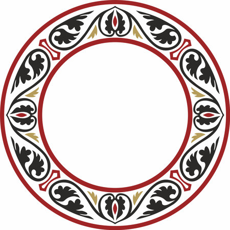 Vector colored round classic byzantine ornament. Circle, ring, border, Ancient Greece, Eastern Roman Empire frame. Decoration of the Russian Orthodox Churchのイラスト素材
