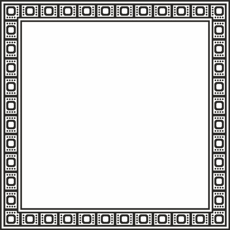 Vector black monochrome square Egyptian ornament. Rectangle, frame, ancient Egypt.Pattern of lotus flowers and sun. Template for stained glassのイラスト素材