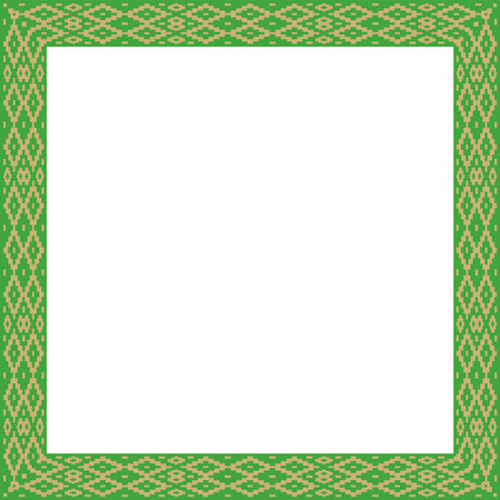 Vector green gold square belarusian national ornament frame. Ethnic pattern rectangle of Slavic peoples, Russian, Ukrainian, Serb, Pole, Bulgarian. Cross stitch templateのイラスト素材
