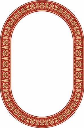 Classic Greek red and gold oval ornament. Vector pattern, circle of ancient Hellenes. European border - ring.のイラスト素材