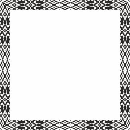 Vector black monochrome square Belarusian national ornament frame. Ethnic pattern rectangle of Slavic peoples, Russian, Ukrainian, Serb, Pole, Bulgarian. Cross stitch templateのイラスト素材