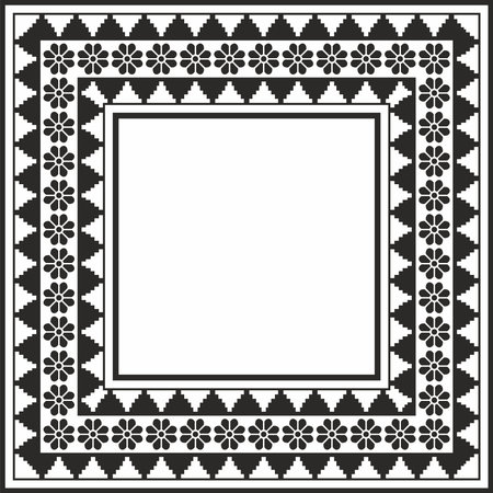 Vector square Assyrian black monochrome ornament. Rectangle, border, frame of Mesopatamia. Pattern of the ancient East.のイラスト素材