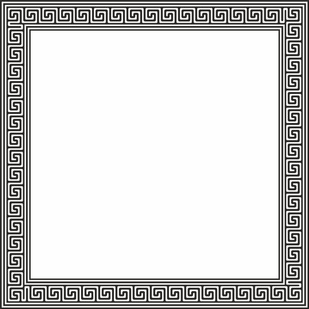 Vector black monochrome classic Greek square ornament. Rectangle of Ancient Greece and Roman Empire. Byzantine painting of walls, floors and ceilings. Decoration of European palaces.のイラスト素材
