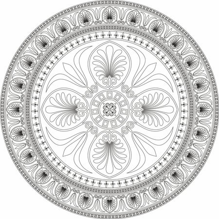 Vector round monochrome floral European national pattern. Ethnic circle ornament of Ancient Greece, Roman Empire. Vector round monochrome floral European national pattern. Ethnic circle ornament of Ancient Greece, Roman Empireのイラスト素材