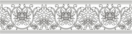 Vector black contour endless Turkish national ornament. Seamless ottoman border, frame. Ethnic floral pattern of Seljuk Turks. Decoration of the Sultan's palaces.のイラスト素材