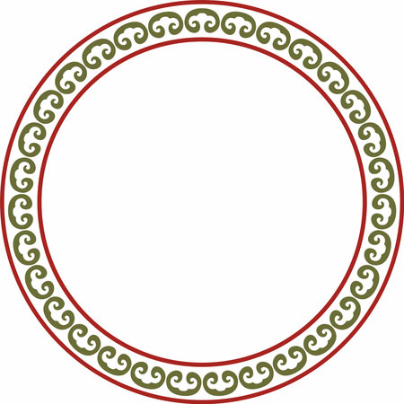 Vector round colored ancient Russian ornament. Slavic border, frame. Circle, ring. Painting of the royal chambers.のイラスト素材