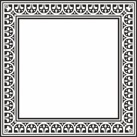 Vector square black monochrome border, frame, Pompeii. Rectangle Neopolitan ornament. Art of Ancient Rome. Template for stained glassのイラスト素材