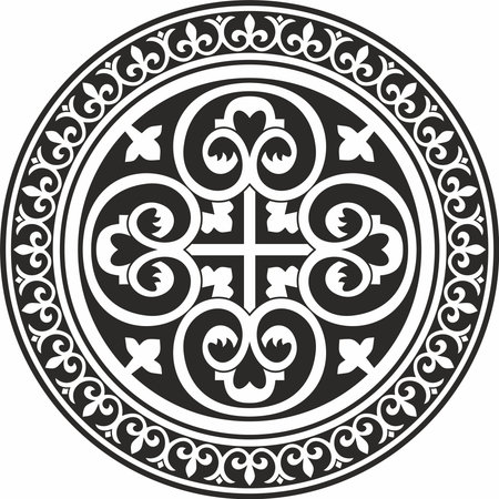 Vector black monochrome stencil round classic byzantine ornament. Circle, ring, border, Ancient Greece, Eastern Roman Empire frame. Decoration of the Russian Orthodox Churchのイラスト素材