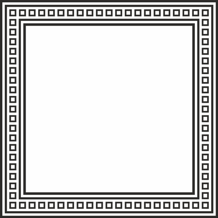 Vector black monochrome square Egyptian ornament. Rectangle, frame, ancient Egypt.Pattern of lotus flowers and sun. Template for stained glassのイラスト素材