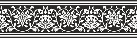 Vector monochrome black endless turkish national ornament. Seamless ottoman border, frame. Ethnic floral pattern of Seljuk Turks. Decoration of the Sultan's palaces.のイラスト素材