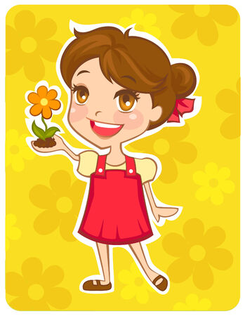 Eco-friendly girl hold a flowerのイラスト素材