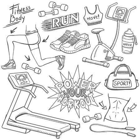Gym doodles setのイラスト素材