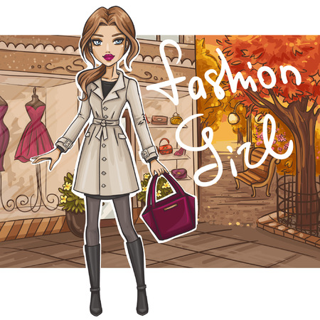 Fashion girl in stylish outfitのイラスト素材