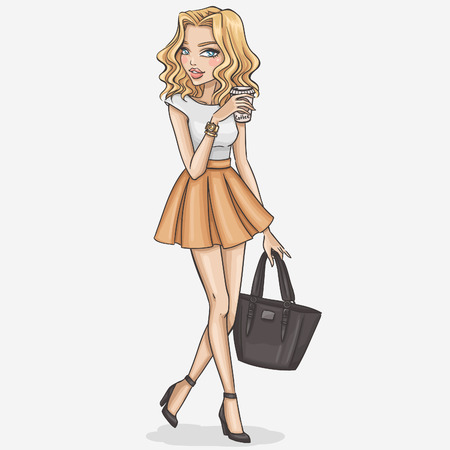 Hand drawn fashion girl illustrationのイラスト素材