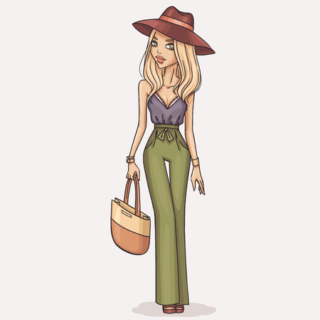 Hand drawn fashion girl illustrationのイラスト素材