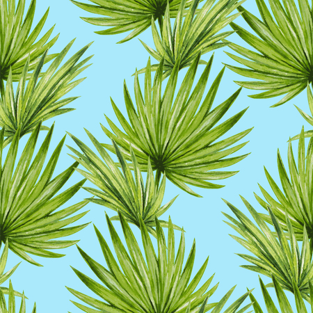 Watercolor tropical palm leaves seamless patternのイラスト素材