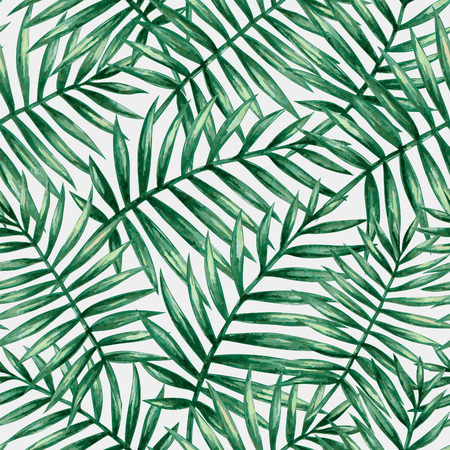 Watercolor tropical palm leaves seamless pattern