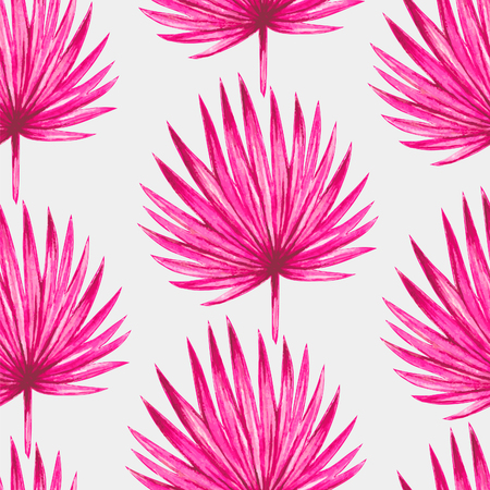 Watercolor tropical palm leaves seamless patternのイラスト素材