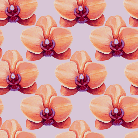 Watercolor tropical orchid flower seamless pattern. Vector illustrationのイラスト素材
