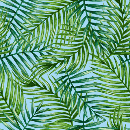 Watercolor tropical palm leaves seamless pattern. Vector illustration.のイラスト素材
