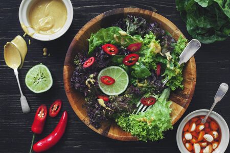 Green healthy lettuce salad with lime.の写真素材
