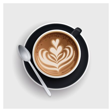 Cappuccino cup with hearts design on top. Coffee cup, vector illustration.のイラスト素材