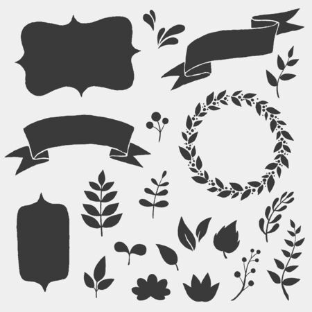 Vector frame shapes, banner and floral setのイラスト素材