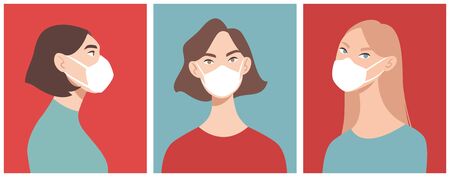 Doctors in white medical face mask. People in respiratory. Concept of coronavirus quarantine. COVID-19のイラスト素材