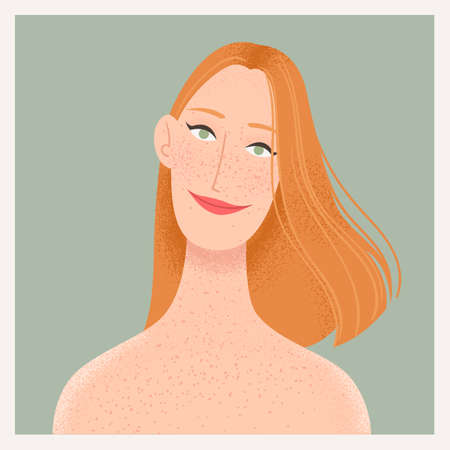 Beauty female portrait. Elegant woman with red hair avatar. Vector illustrationのイラスト素材