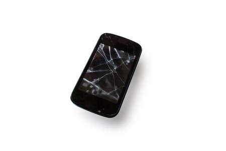 damaged smart phone isolated on white background.