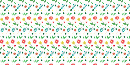Seamless floral pattern with flowers and leaves on a white backgroundのイラスト素材