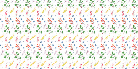 Seamless floral pattern with colorful flowers and leaves on white backgroundのイラスト素材
