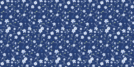 Seamless pattern with blue flowers on a dark blue background. Find fill pattern on swatchesのイラスト素材