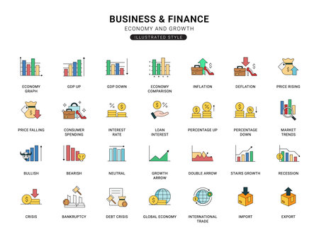 Economy and Growth Icons Illustrated Styleのイラスト素材